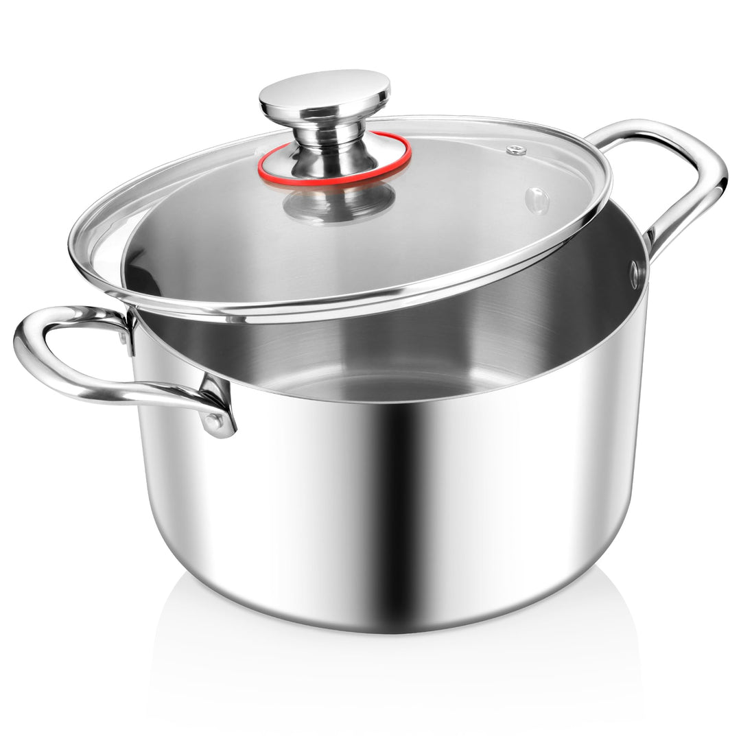 Joyfair Kochtöpfe, 20cm Kochtopf Suppentopf mit Glasdeckel, 3,3L Premium 3-Lagiger Edelstahl Fleisch