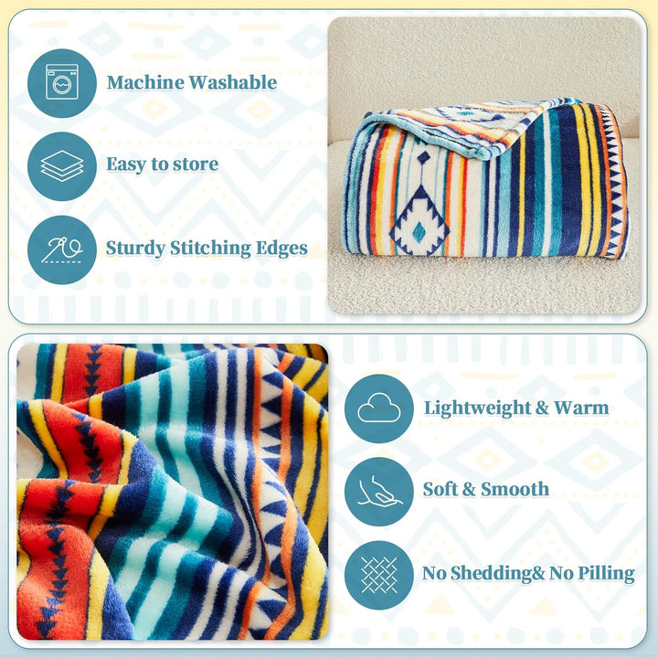 Qucover Kuscheldecke 150x200, Wohndecke Boho Decke Buntes Streifenmuster, Couchdecke Weich Warm Woll