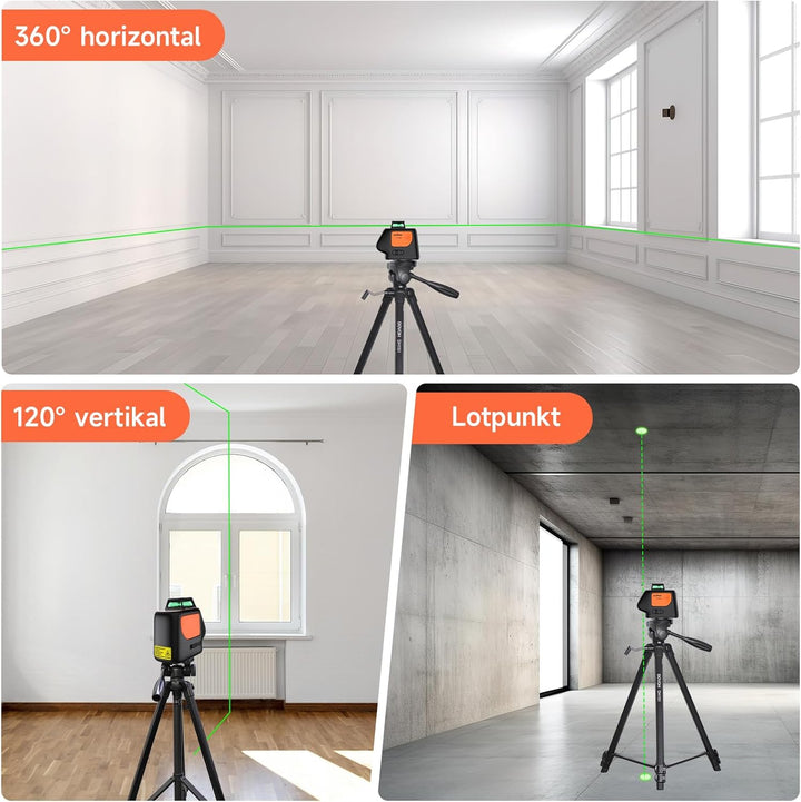 Kreuzlinienlaser Grün mit 2 Lotpunkten, DOVOH 360° selbstnivellierendes mit Plumb Spot für präzises