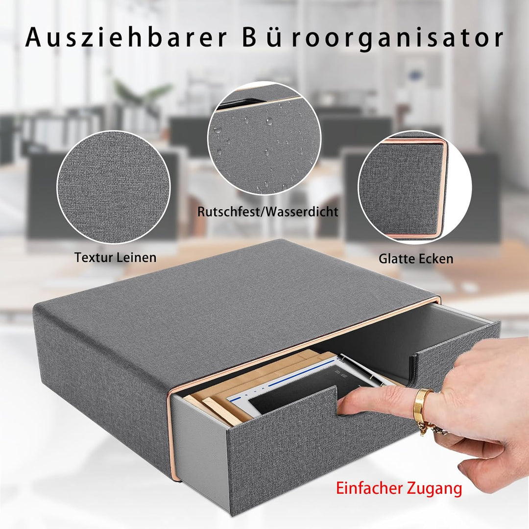 Schreibtisch-Schubladenbox mit geschlossenem A4-Fach, PU-Leder-Schubladenbox, Schmuck-Organizer, Kos