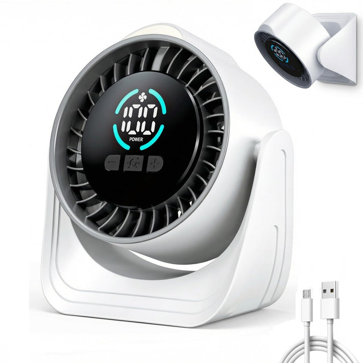 Tischventilator, Camping Ventilator, Tragbarer Turbo-Ventilator mit Lampe & Display, 100 Stufen Stuf