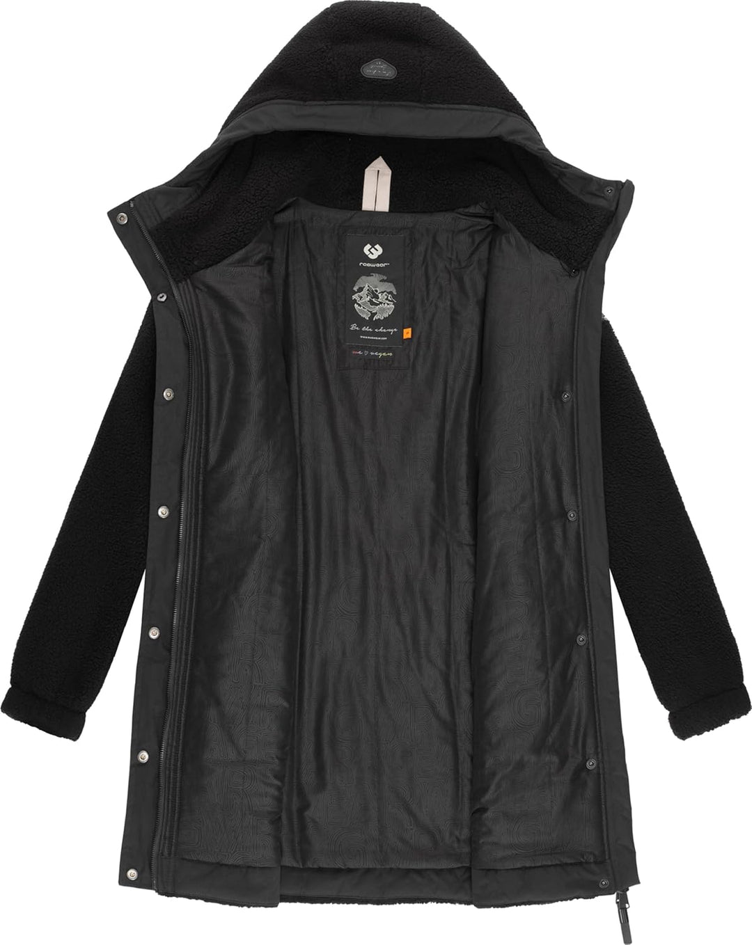 Ragwear Damen Fleecejacke Kurze Teddyfleece-Jacke warm mit Kapuze Cousy XS-6XL 3XL Schwarz, 3XL Schw