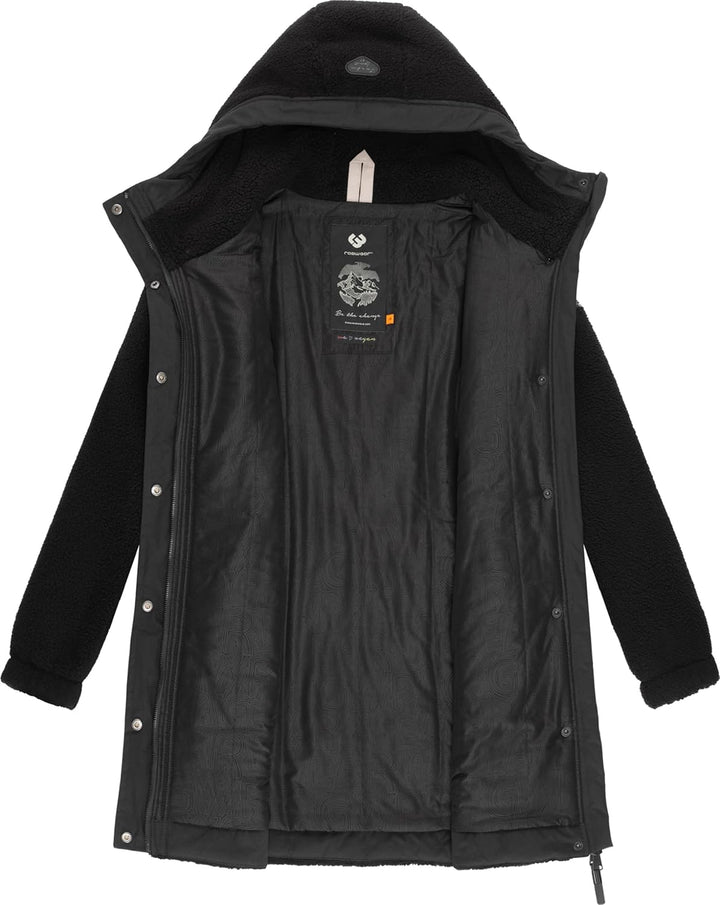 Ragwear Damen Fleecejacke Kurze Teddyfleece-Jacke warm mit Kapuze Cousy XS-6XL 3XL Schwarz, 3XL Schw