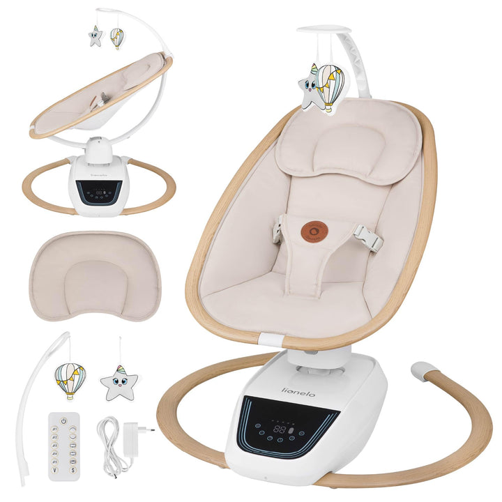 Lionelo OLIVIA Elektrische Babywippe bis zu 9 kg Neigungsverstellung, natürliches Schaukeln, 4 Gesch