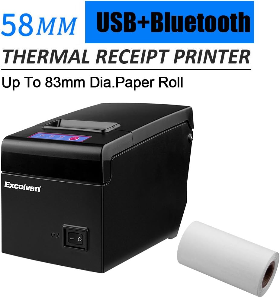 Excelvan E58 - Bluetooth Thermodrucker für Quittungen und Tickets (58 mm, Android, iOS, Windows, Lin