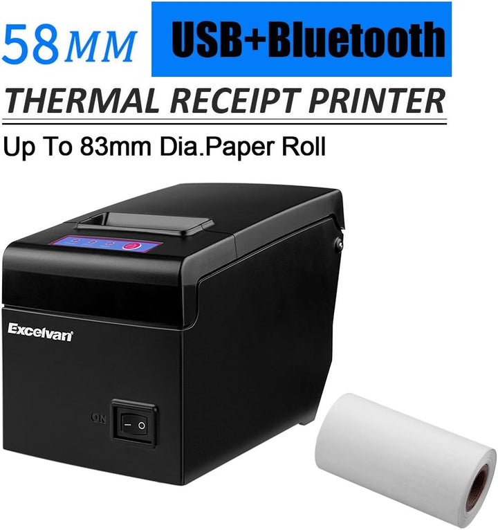 Excelvan E58 - Bluetooth Thermodrucker für Quittungen und Tickets (58 mm, Android, iOS, Windows, Lin