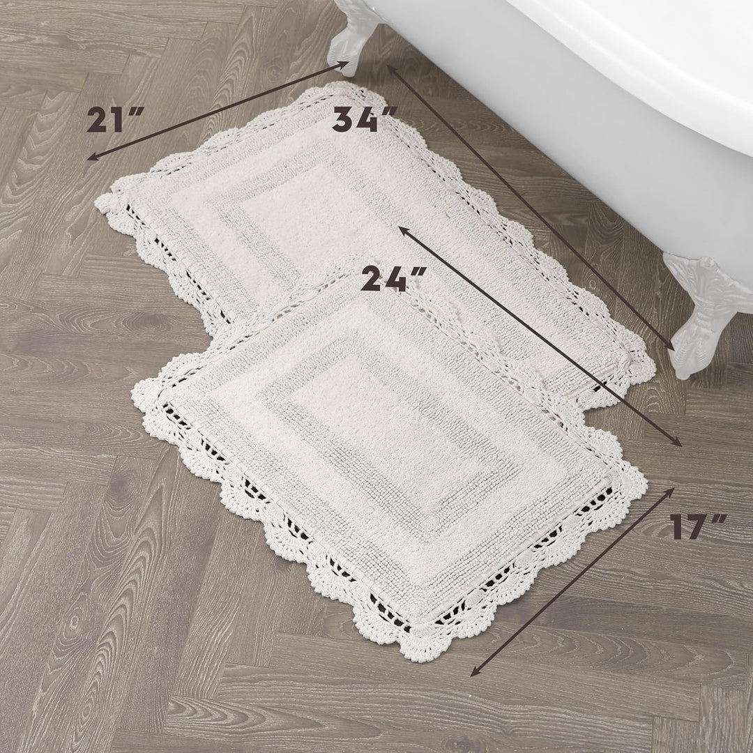 Laura Ashley Häkel-Baumwoll-Badvorleger-Set, 43 x 61 cm, elfenbeinfarben, Elfenbeinfarben