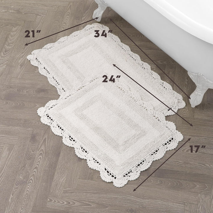 Laura Ashley Häkel-Baumwoll-Badvorleger-Set, 43 x 61 cm, elfenbeinfarben, Elfenbeinfarben