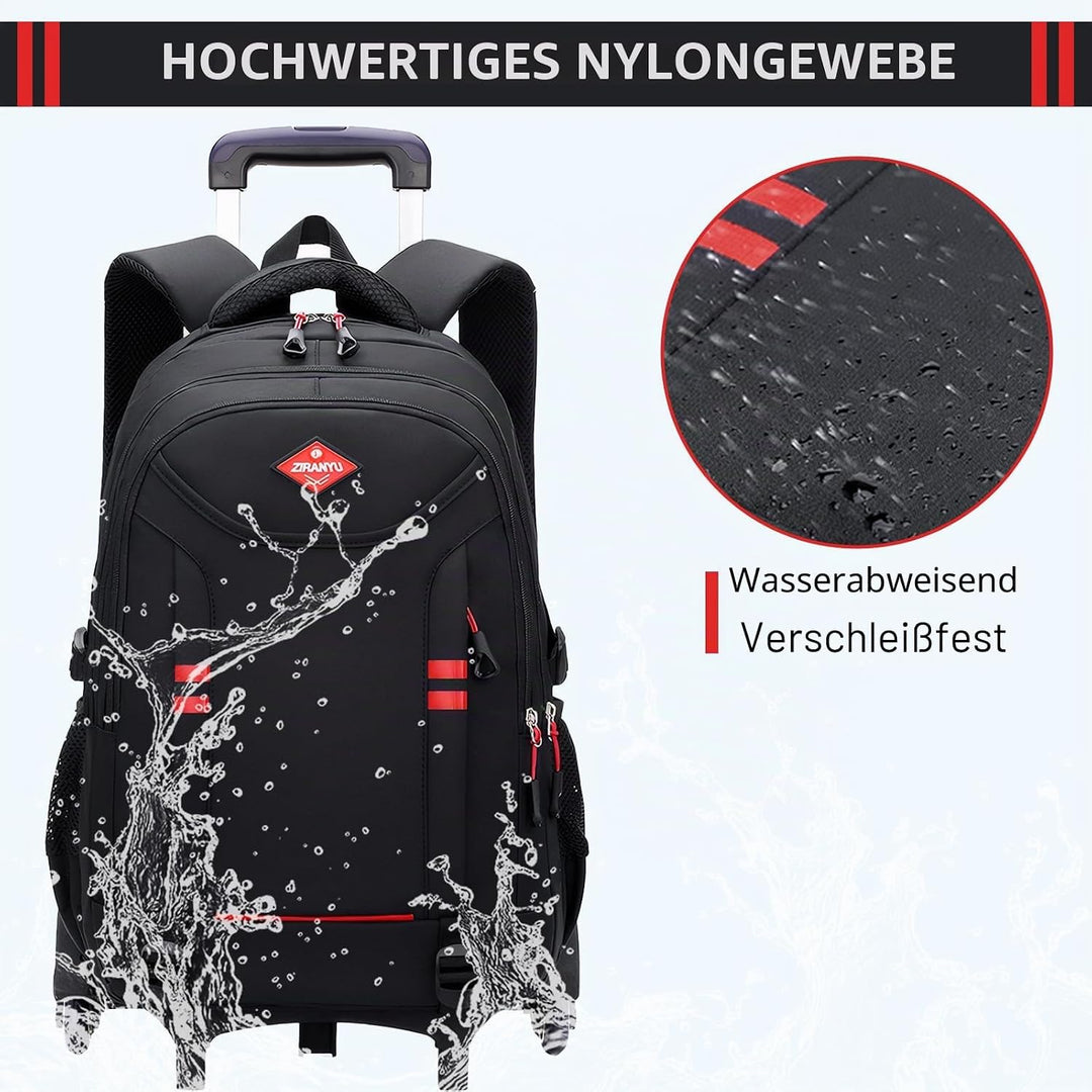 Amythe Schulrucksack Jungen mit Rollen, Abnehmbare Trolley Rucksack Teenager Schulranzen Jungen für