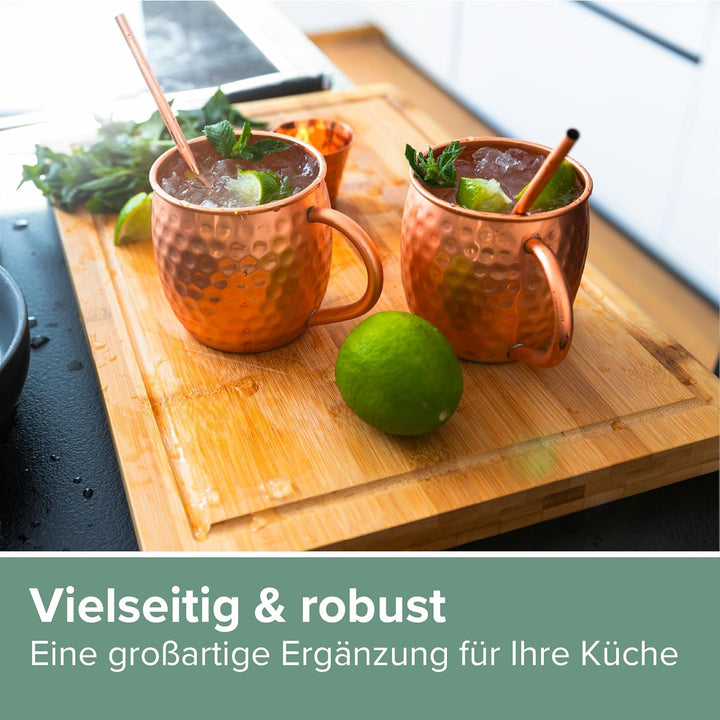 Coninx Schneidebrett Holz gross mit Saftrille - Antibakterielles Moso Bambus Holzbrett zum Schneiden