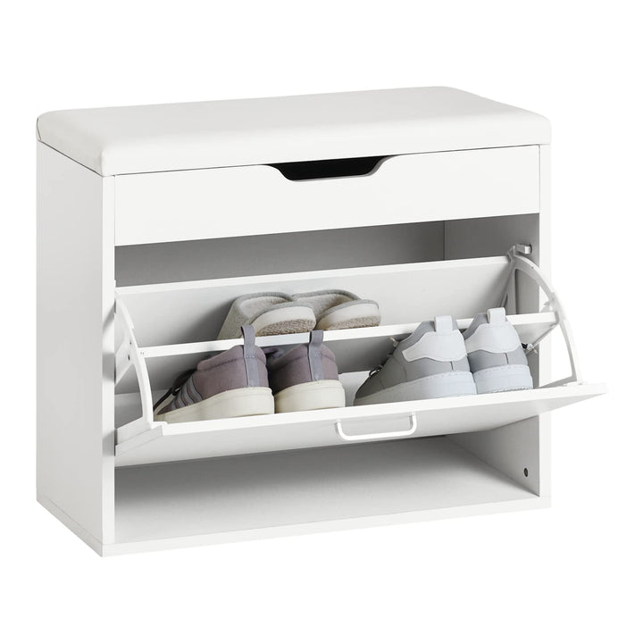 SoBuy FSR95-W Schuhbank mit Sitzkissen Sitzbank Schuhregal Schuhkipper mit 1 Klappe Sitzkommode BHT
