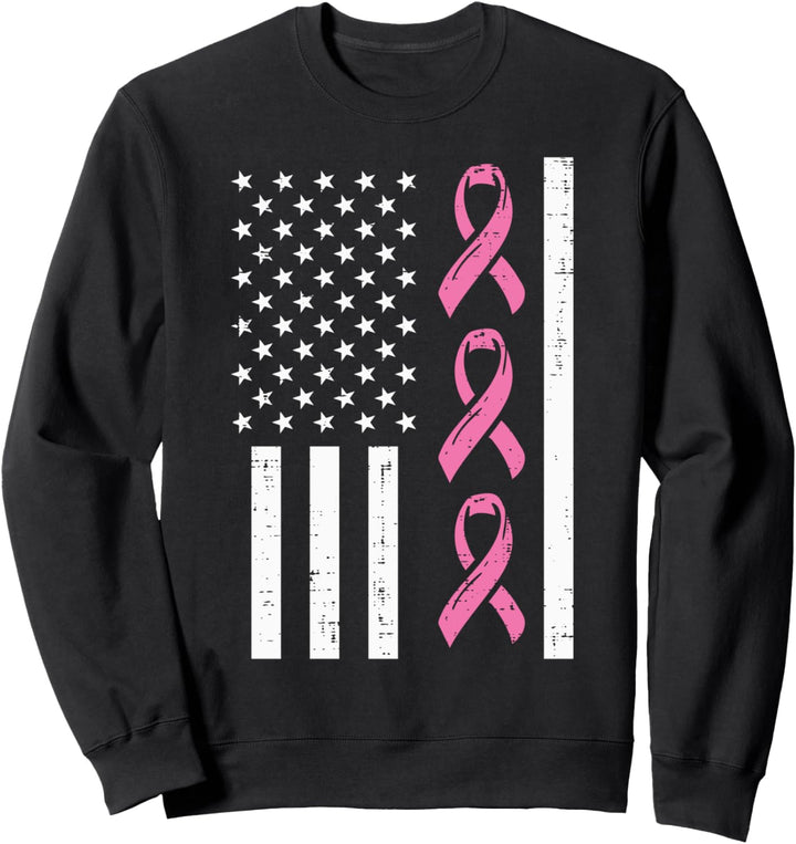 Amerikanische Flagge, rosa Band, Brustkrebs-Bewusstsein Patriotisch Sweatshirt