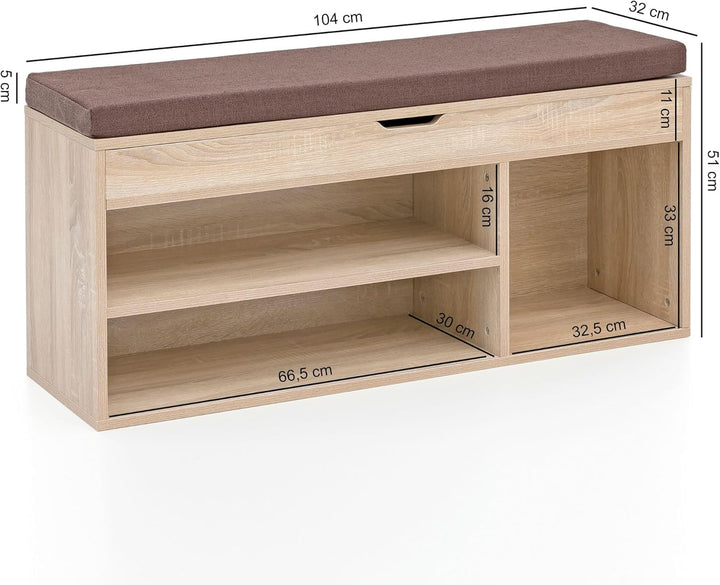 Wohnling Schuhbank WL5.344 mit Sitzfläche Garderoben-Bank Holz 104x51x32 cm Sonoma, Holzbank klein g