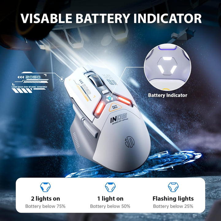 inphic IN9 Gaming Maus kabellos, echte Tri-Mode 2,4G Wireless/Type-C Wired/Bluetooth Maus, 10k DPl,
