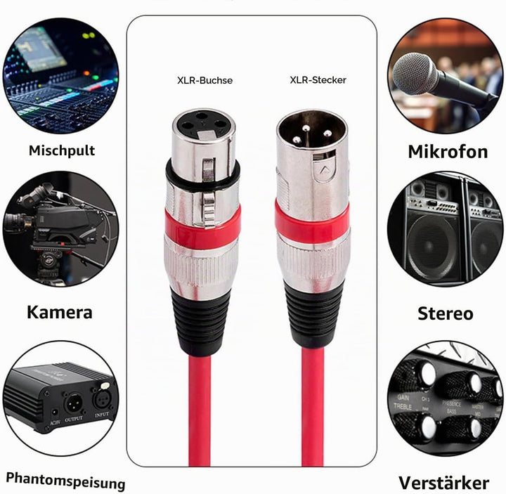 6er-Pack Mikrofonkabel, XLR-Kabel, Mikrofonkabel, Stecker auf Buchse, symmetrisches XLR-Mikrofonkabe