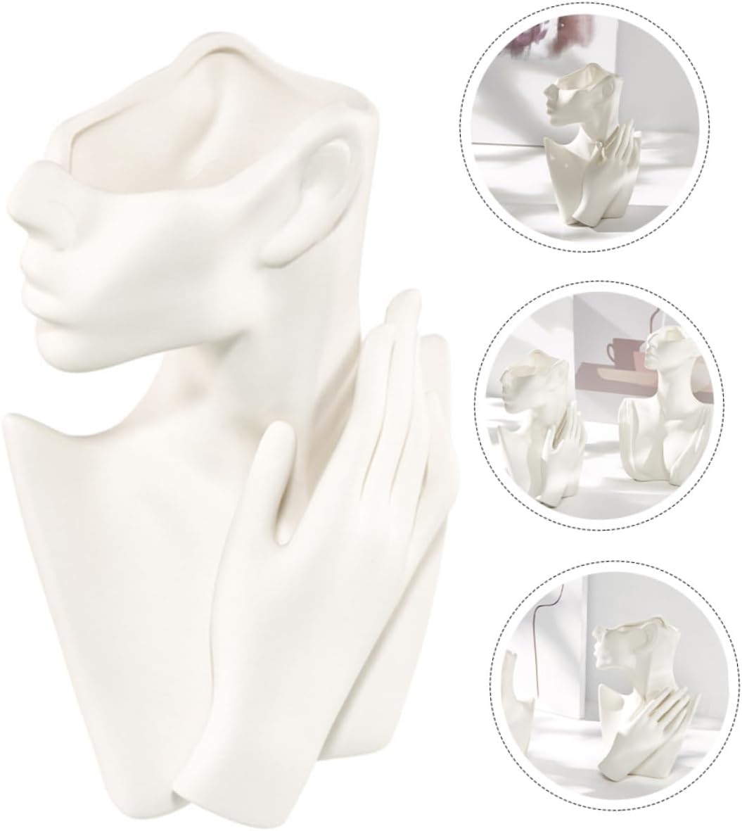 Veemoon Büste Frauenkörper Keramik Statue Vase Face Pot Bust Kopfform Vase für Home Office Dekoratio