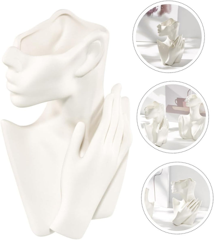 Veemoon Büste Frauenkörper Keramik Statue Vase Face Pot Bust Kopfform Vase für Home Office Dekoratio