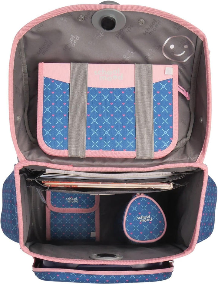SCHOOL-MOOD Timeless Pro Schulranzenset 7-teilig 23,5L Stauraum, ergonomisches Easy Fit System für 1