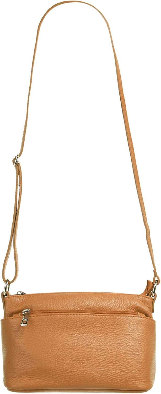 Cluty Umhängetasche Echt Leder Damen | Made in Italy, Crossbody Bag, Messenger Bag mit Reissverschlu