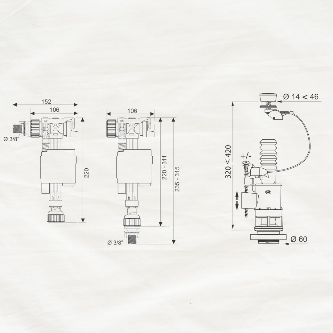 Wirquin 10722514 – Komplettset mit Doppelspülung, MW2-Mechanismus und Schwimmerventil Doblo