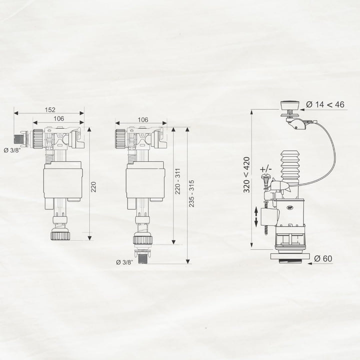 Wirquin 10722514 – Komplettset mit Doppelspülung, MW2-Mechanismus und Schwimmerventil Doblo
