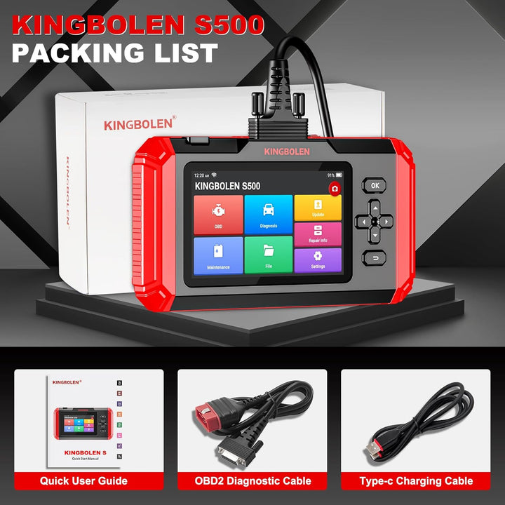 KINGBOLEN S500 OBD2 Diagnosegerät, Automotive Fehlercode Auslesegerät für Motor/Getriebe/ABS/SRS,Dia