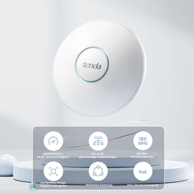 Tenda i27 AX3000 WiFi 6 Access Point PoE (802.11ax Dualband, 1x GB PoE LAN-Port, WPA3 Sicherheit, me