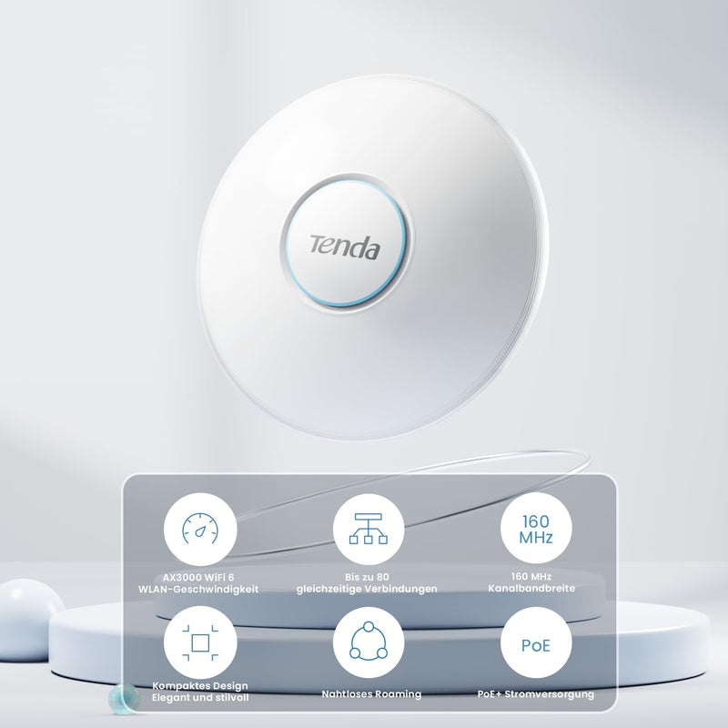 Tenda i27 AX3000 WiFi 6 Access Point PoE (802.11ax Dualband, 1x GB PoE LAN-Port, WPA3 Sicherheit, me