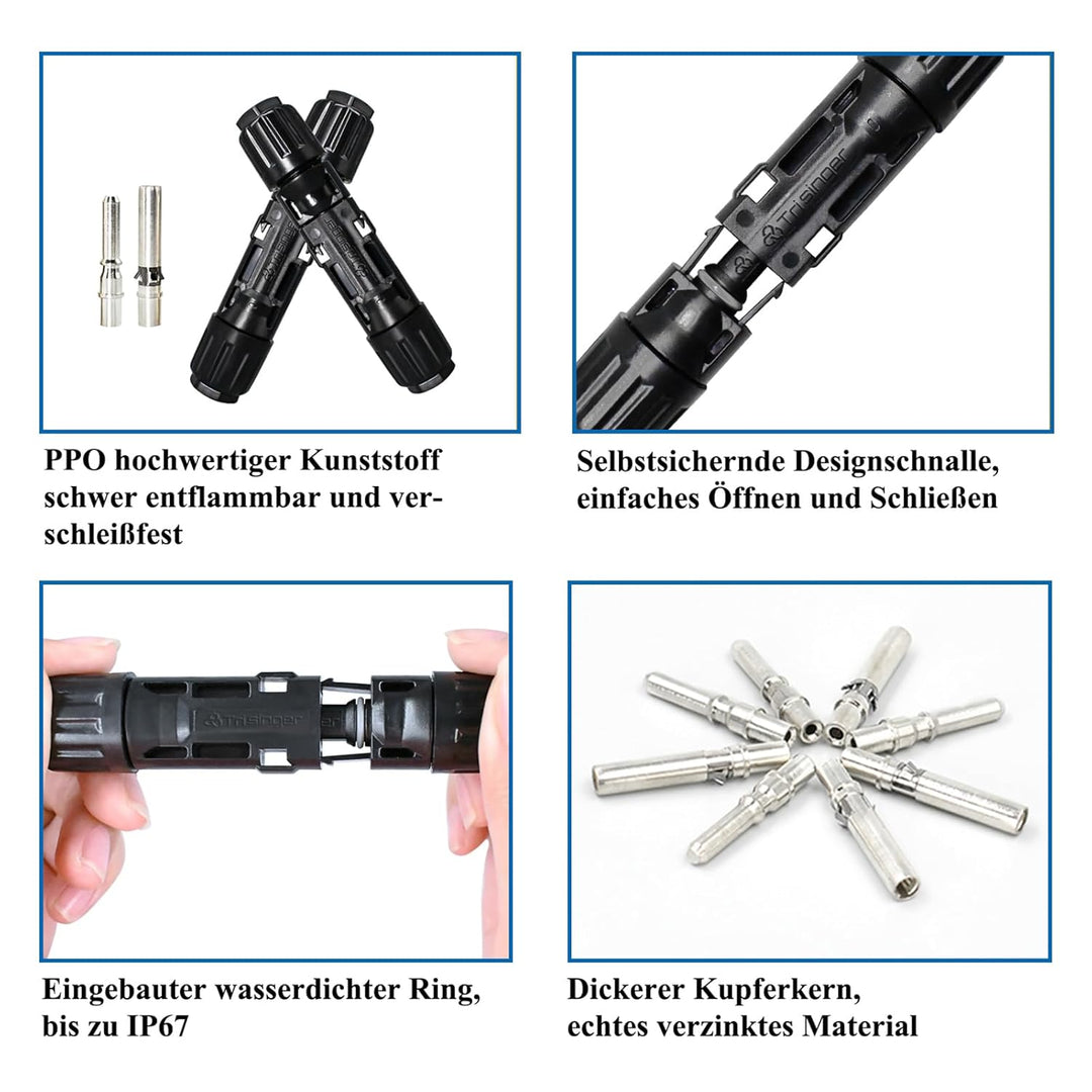 5Paare 10mm² Solar Stecker mit 2 Schraubenschlüsseln, Trisinger IP68 1500V PV Solarpanel Stecker, Vo
