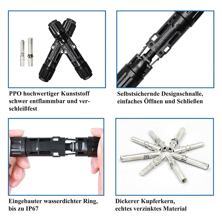 5Paare 10mm² Solar Stecker mit 2 Schraubenschlüsseln, Trisinger IP68 1500V PV Solarpanel Stecker, Vo