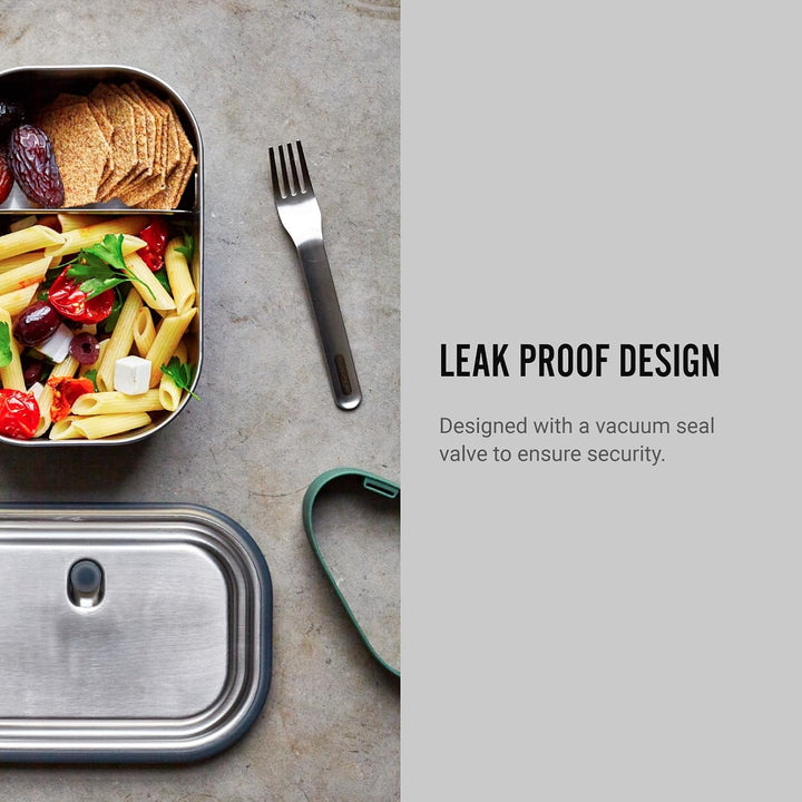 BLACK + BLUM Lunchbox Edelstahl 1L | Olive | 3-in-1 | Vakuumverschluss- 100% auslaufsicher | inkl. G