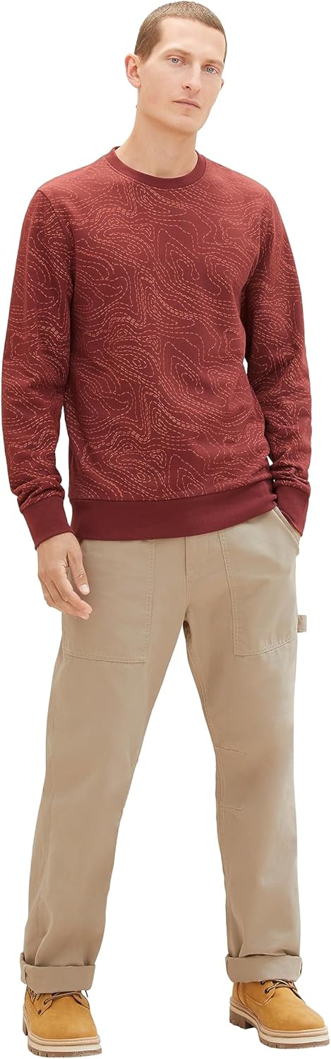 TOM TAILOR Herren Basic Sweatshirt mit Allover-Print XXL 32454 - Bordeaux Red Line Design, XXL 32454