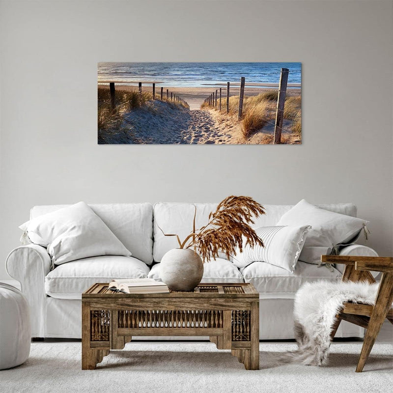 Panorama Bilder auf Leinwand 100x40cm Leinwandbild Meer Strand Düne Gross Wanddeko Bild Schlafzimmer