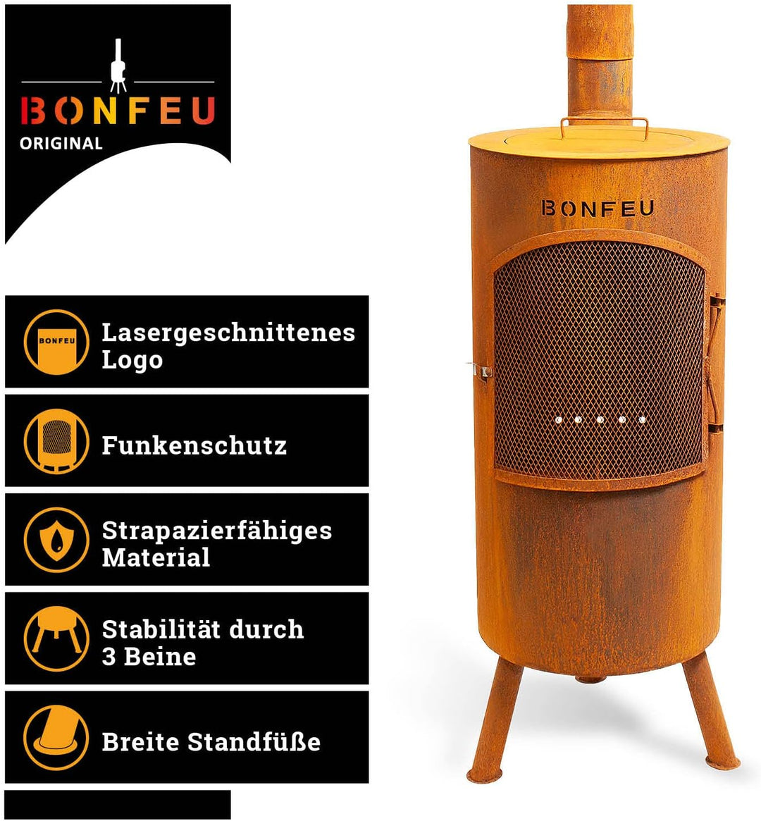 BonFeu BonTino LP Rost - Terrassenofen - Feuerstelle mit Funkenschutz für entspannte Abende - Feuers