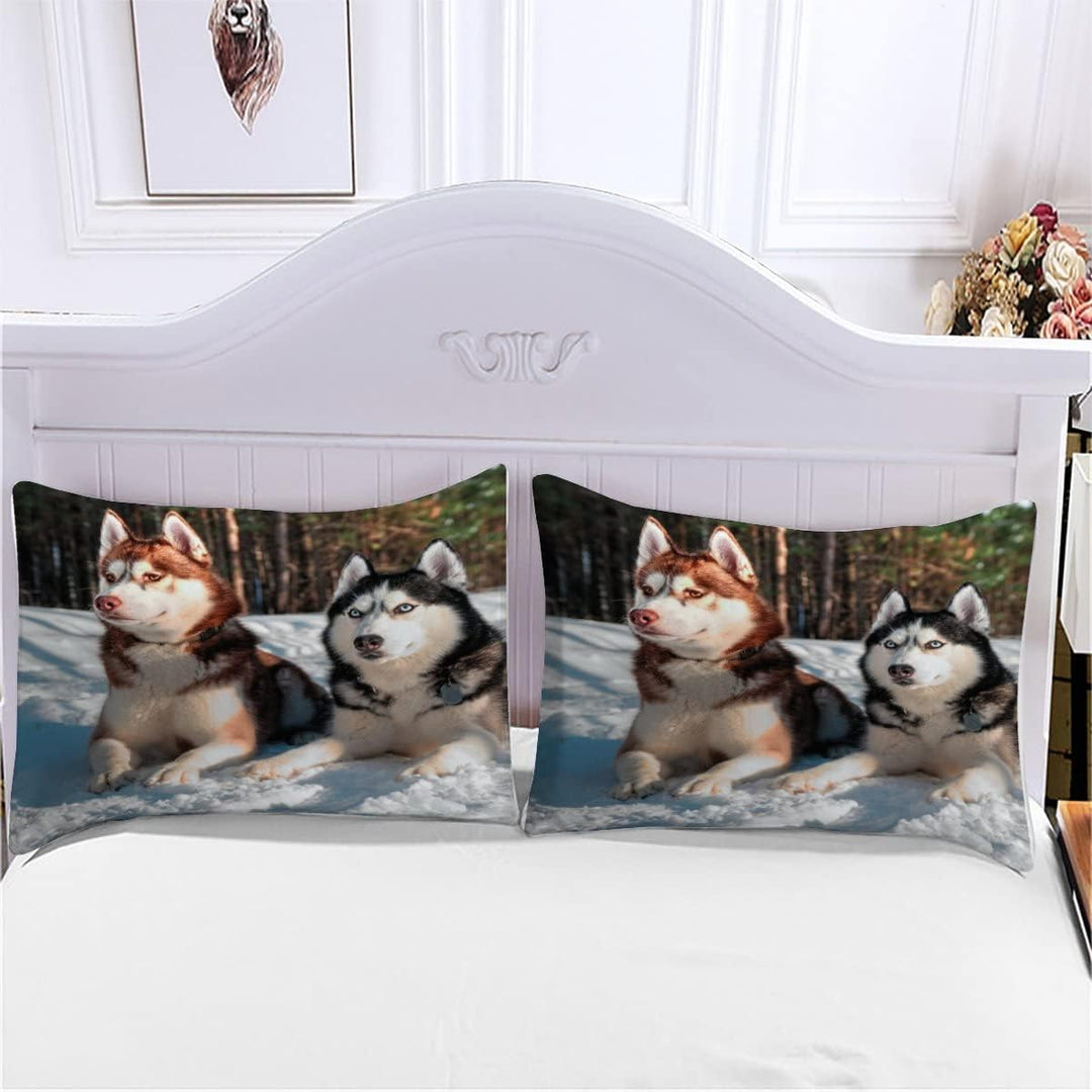 Bettwäsche 135×200 3D-Digitaldruck 2teilig Husky-Hunde Bettwäsche-Sets Kinder Mikrofaser mit Reissve