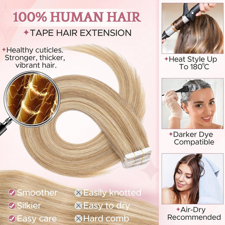 SEGO Tapes Echthaar Extension Echthaar 20 Tressen Adhesive Klebeband Haarverlängerung Haar 1g/Stück