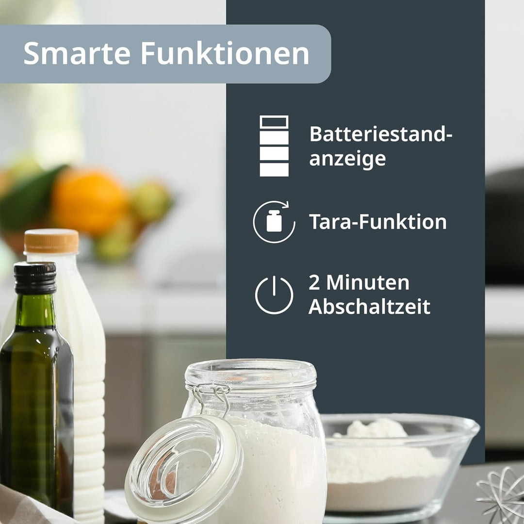 ADE Digitale Küchenwaage mit 5 kg Tragkraft | präzise Grammwaage | grosses Display | extra flacher K