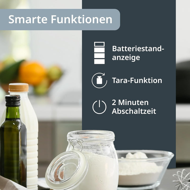 ADE Digitale Küchenwaage mit 5 kg Tragkraft | präzise Grammwaage | grosses Display | extra flacher K