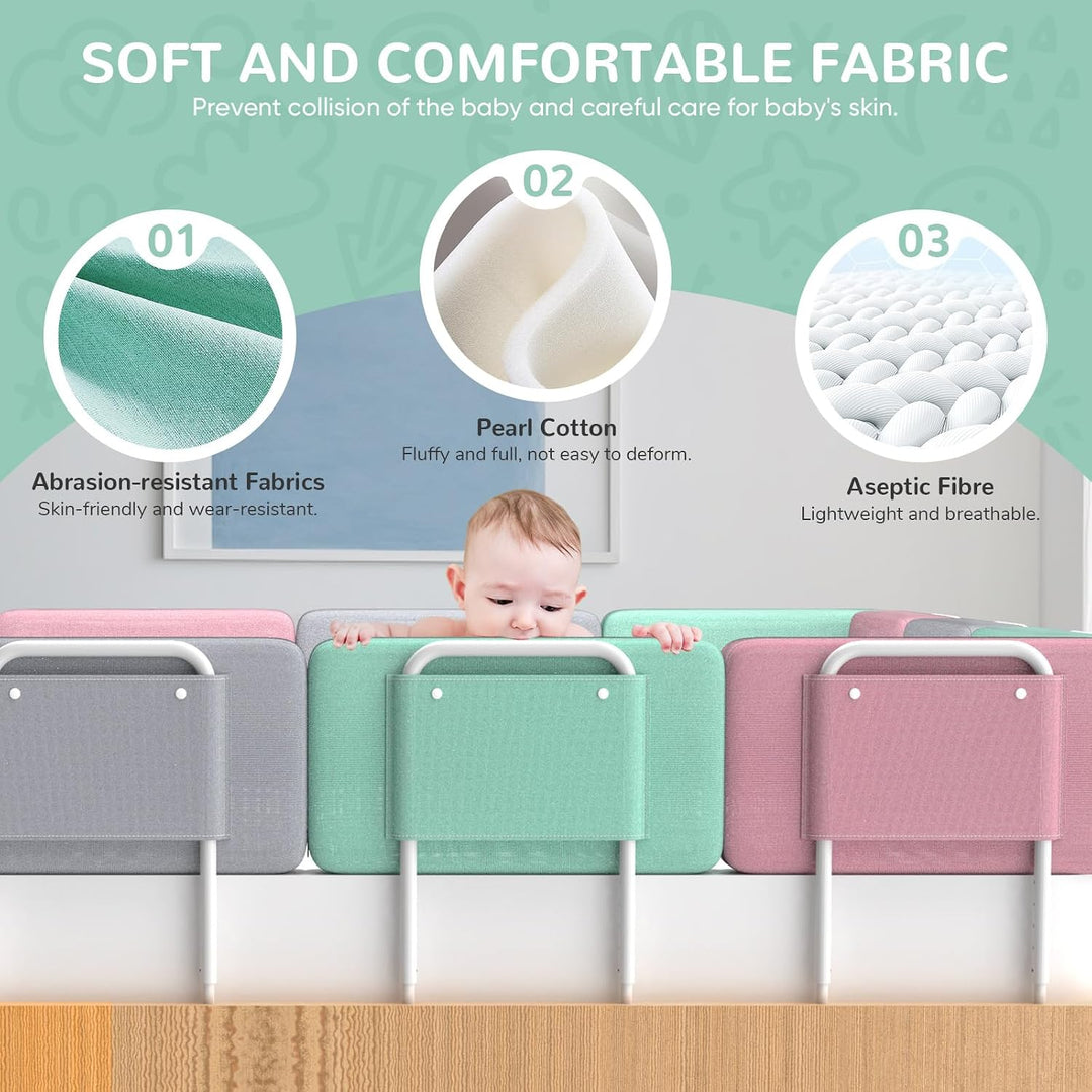 Bettgitter-Rausfallschutz &amp; Höhenverstellbares Baby-Kinderbett mit 50cm Breite Softschaum,Bettgitter