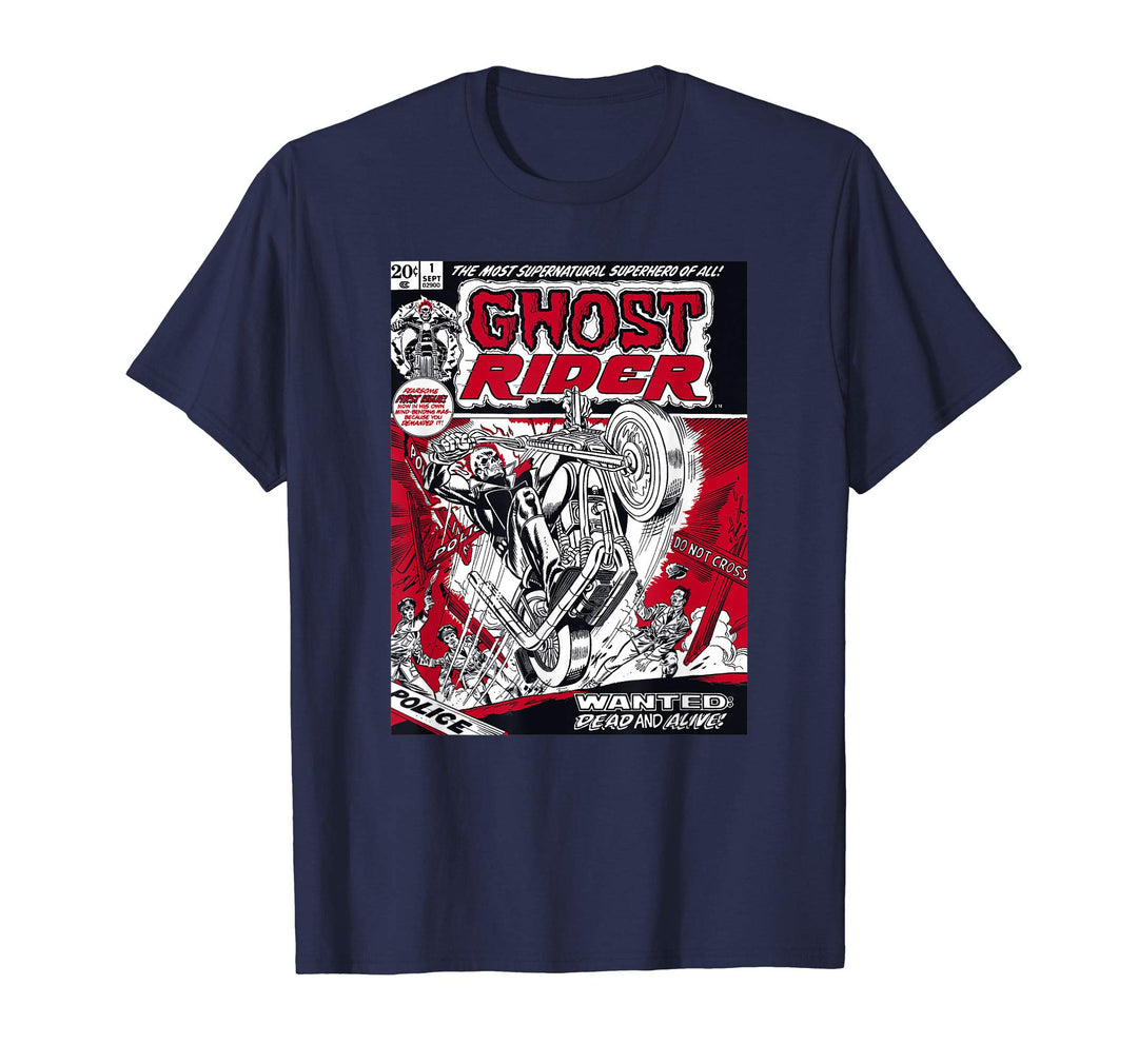 Men's Marvel Ghost Rider Comic Book Cover Print Graphic T-Shirt 3XL Navy