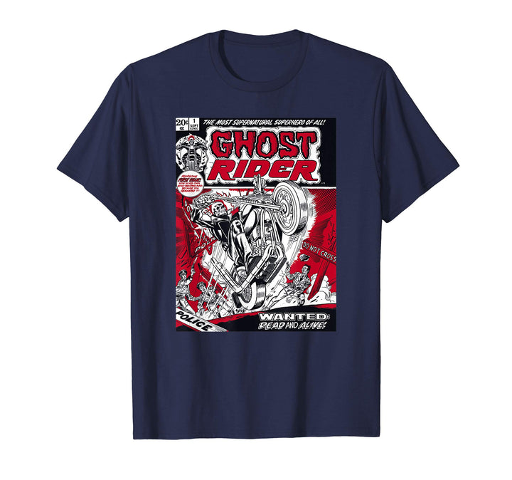 Men's Marvel Ghost Rider Comic Book Cover Print Graphic T-Shirt 3XL Navy