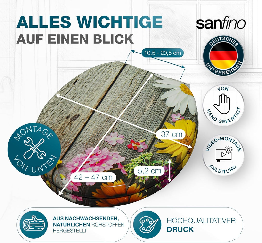 SANFINO® Premium WC Sitz mit Absenkautomatik – hochwertige Toilettendeckel aus Holz, viele bunte Mot