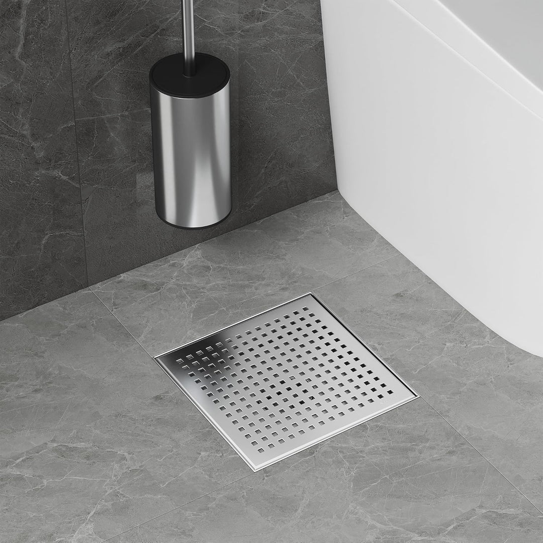 Neodrain Duschrinne Quadrat Edelstahl Bodenablauf Dusche 20 x 20 cm mit 360° Siphon, Geruchsverschlu