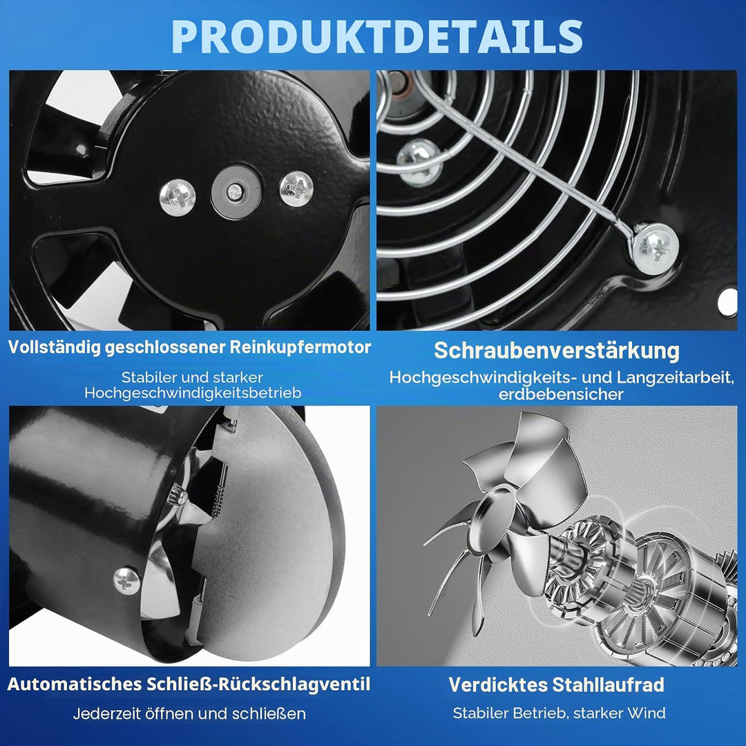 100mm Abluftventilator 140m³/h, badlüfter 100mm mit Rücklaufklappe, Rauchabzug Wandventilator Abluft
