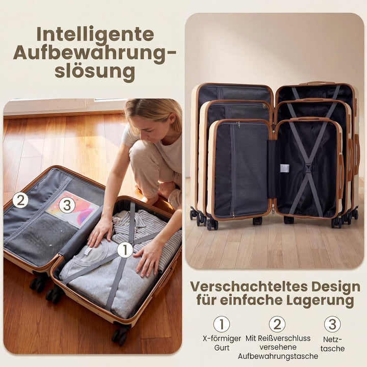 COSTWAY Kofferset 5 teilig Hartschale, Koffer Set mit1Reisetasche & 1 Kulturbeutel, Reisekoffer mit