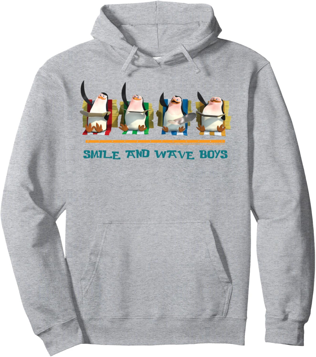 Madagascar Penguins Smile And Wave Text Poster Pullover Hoodie