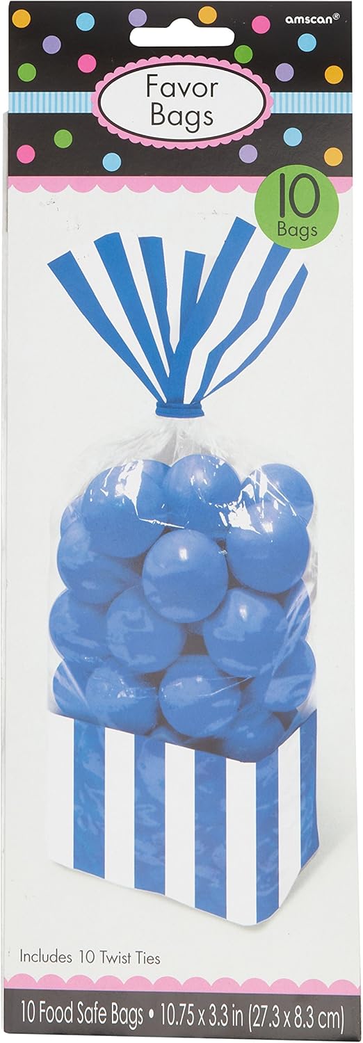 Amscan Gestreifte Süssigkeitentütchen, Royal Blau, Blau