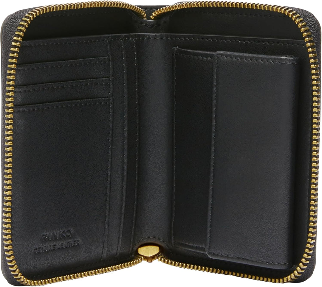 Pinko Damen Taylor Zip Around Seidenkalbsleder Reisezubehör-Brieftasche, Z99q_schwarz-Antique Gold