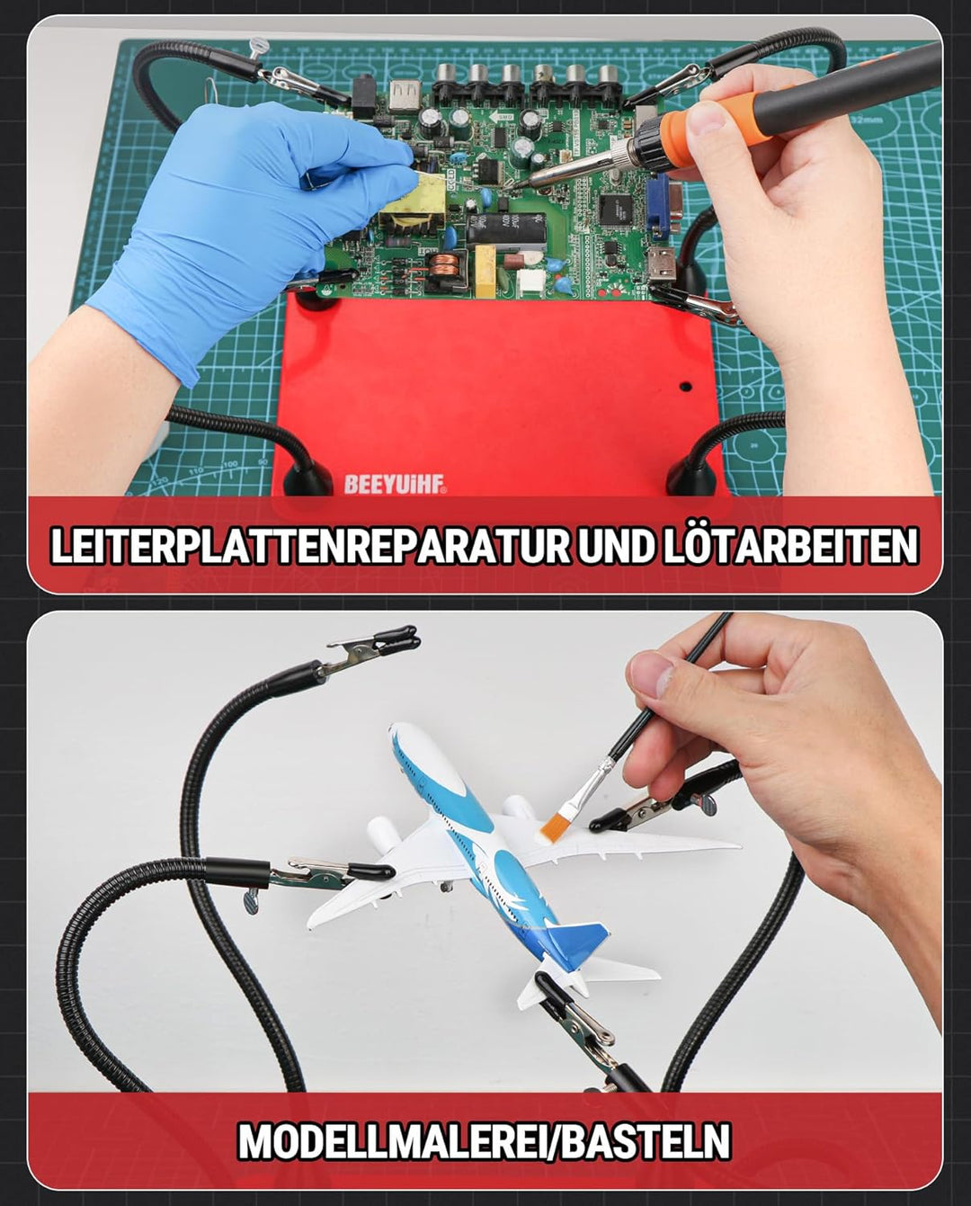 Magnetische Löthilfe Third Hand Löten mit 4 flexiblen Schwanenhals Armen und Krokodilklemmen, Löthil