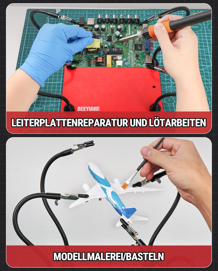 Magnetische Löthilfe Third Hand Löten mit 4 flexiblen Schwanenhals Armen und Krokodilklemmen, Löthil